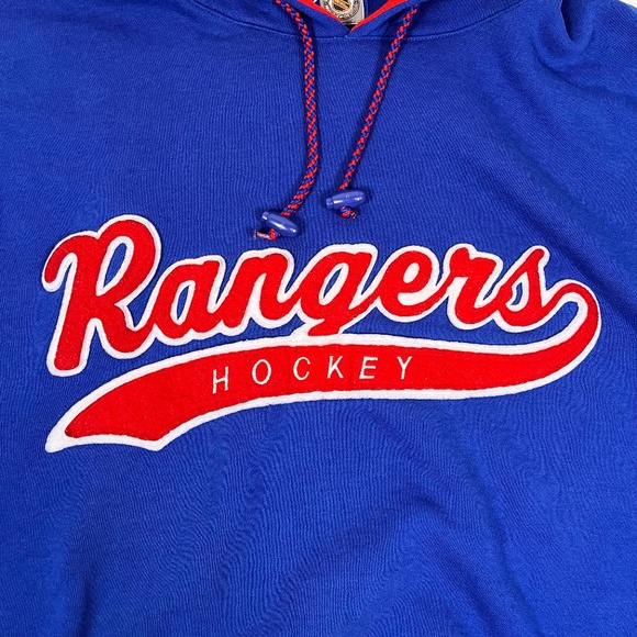 Vintage Starter 90s New York Rangers Hoodie NHL Hockey Script Pullover - Picture 2 of 6